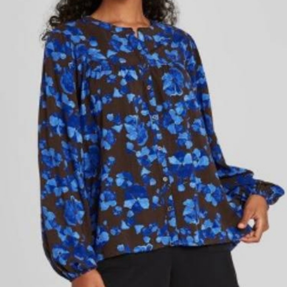 NWT Long Sleeve Button Front Peasant Blouse, a new day, XS